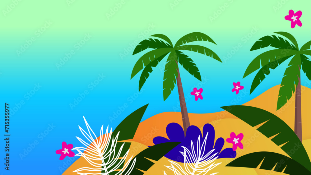 Colorful colourful vector background for summer season. Vector realistic summer background with vegetation