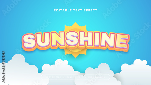 Blue white and yellow sunshine 3d editable text effect - font style. Summer text style effect