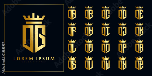 set of initial D collection in shiny gold shield with crown logo design template