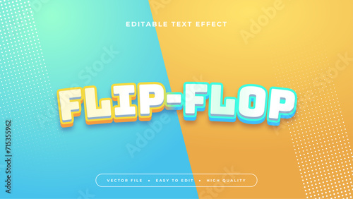 Yellow white and blue flip flop TEXT 3d editable text effect - font style. Summer text style effect