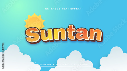 Orange blue and white suntan 3d editable text effect - font style. Summer text style effect