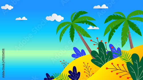 Fototapeta Naklejka Na Ścianę i Meble -  Colorful colourful vector illustration tropical summer design background. Vector realistic summer background with vegetation
