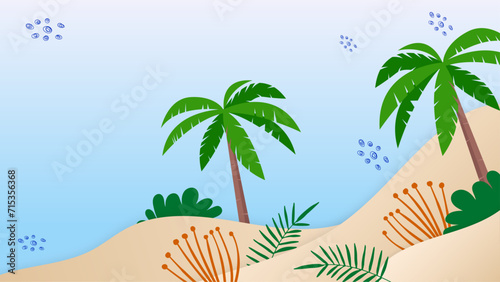 Colorful colourful vector abstract summer background with tropical leaves and beach vibes. Vector realistic summer background with vegetation