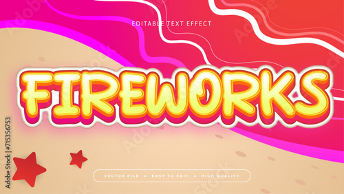Colorful colourful fireworks 3d editable text effect - font style. Summer text style effect