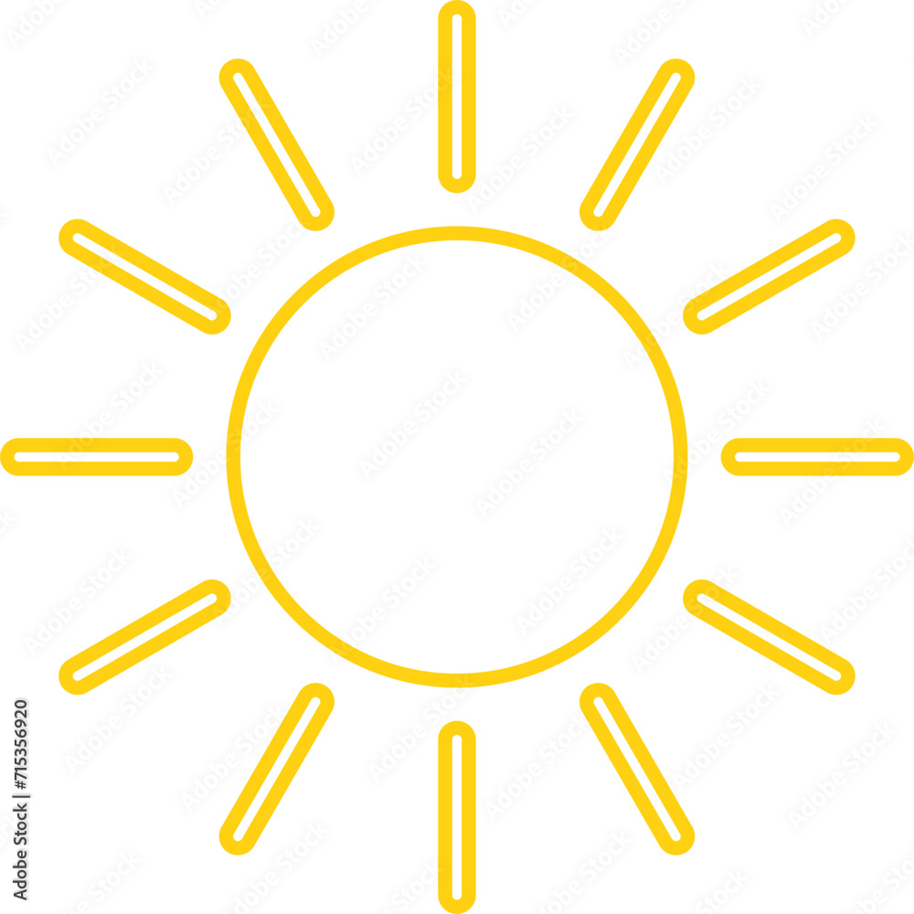 Vector cartoon yellow sun. Shining light rays. Summer Isolated vector illustration.