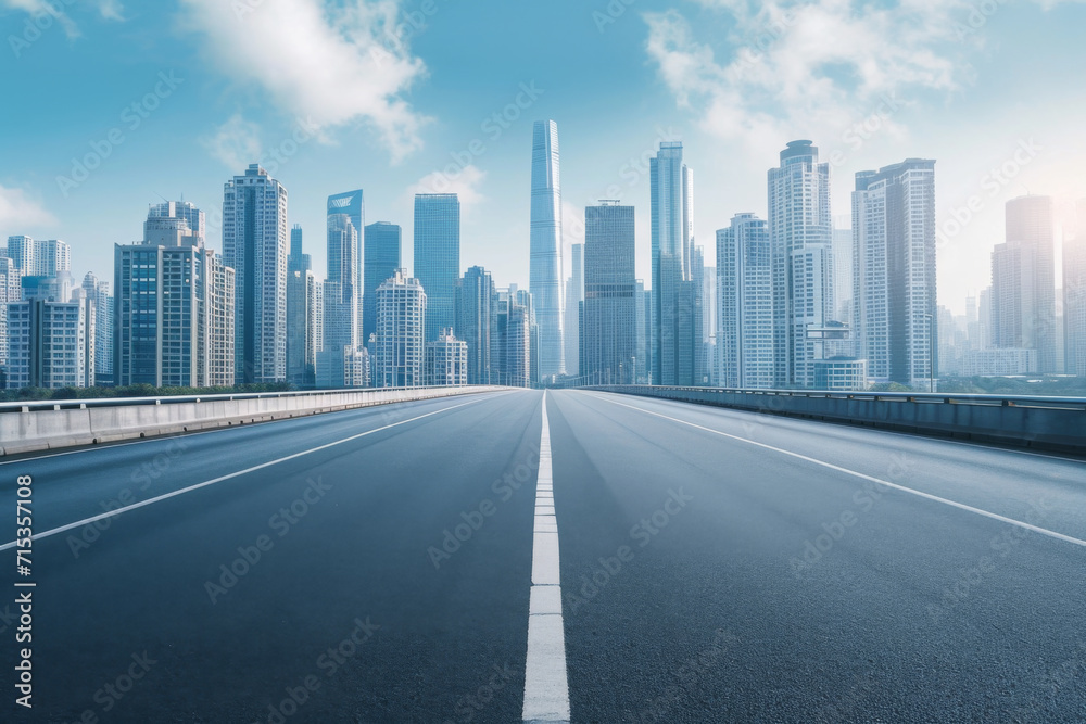 An empty road with skyscrapers in the background, An empty road with skyscrapers in the background,