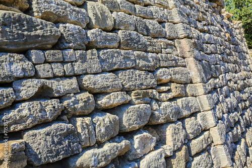Archaeological site of ancient Troy. Reconstructed wall around excavated ancient city. Hisarlik hill. Tevfikiye (Cankkale), Turkey (Turkiye) photo