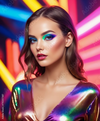High Fashion model woman in colorful bright lights  © Portrait sensual