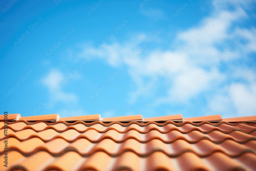 closeup of clay roof tiles with blue sky background closeup of clay roof tiles with blue sky background