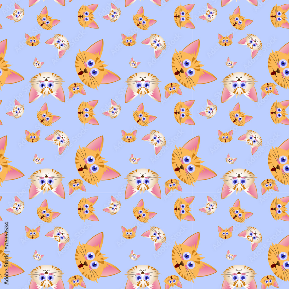 seamless pattern cute white tabby cat and orange tabby cat illustration in isolated soft blue background seamless pattern cute white tabby cat and orange tabby cat illustration in isolated soft blue background