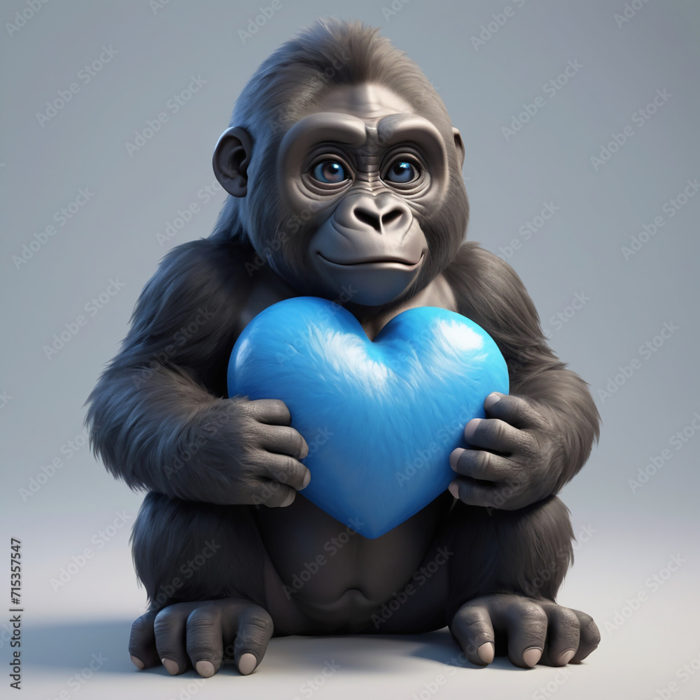 Adorable Gorilla Grasps Love in Chris LaBrooy's 3D Render AI GENERATED