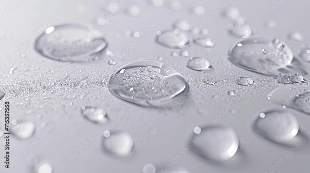 water droplets are on a white surface, Samples of cosmetic serum on white background, water droplets are on a white surface, Samples of cosmetic serum on white background,