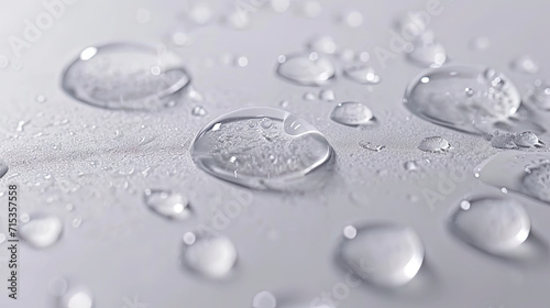 water droplets are on a white surface  Samples of cosmetic serum on white background 