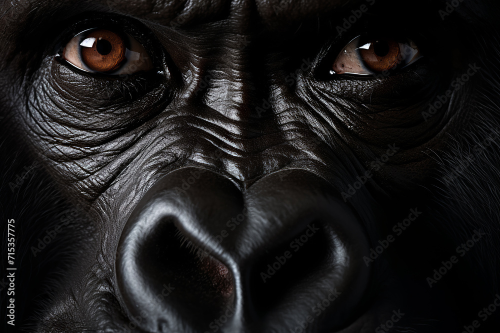 Portrait face powerful dominant male gorilla on black background, Portrait face powerful dominant male gorilla on black background,