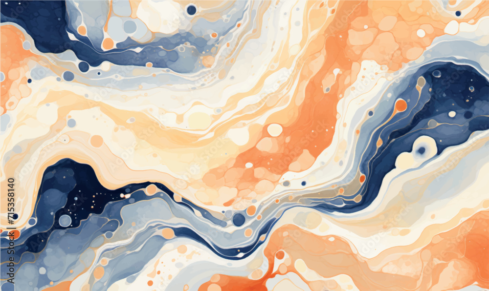 Fototapeta premium abstract wave ink watercolor background orange blue 