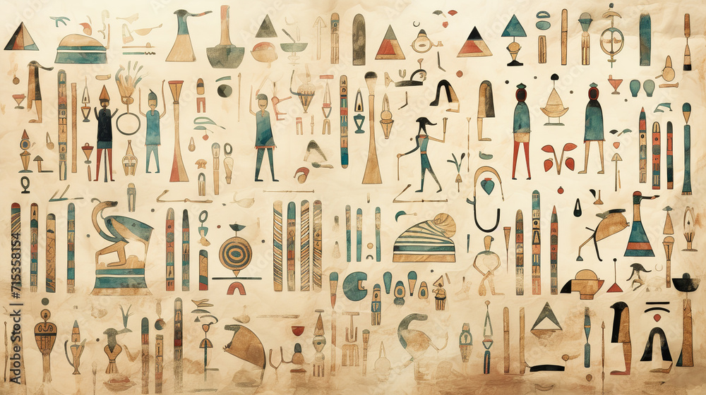 Weathered ancient egyptian hieroglyph background. - obrazy, fototapety, plakaty 