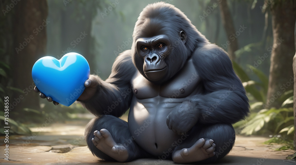 Adorable Gorilla Grasps Love in Chris LaBrooy's 3D Render AI GENERATED