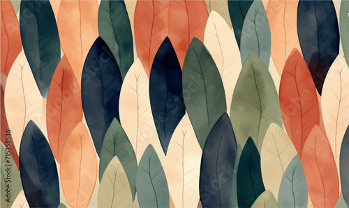 watercolor seamless pattern with colorful leaves trees