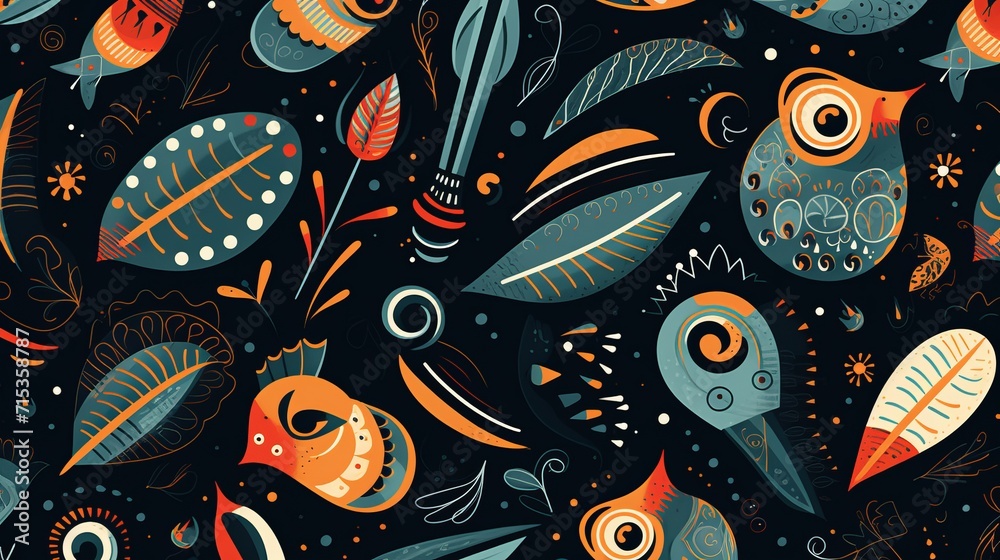 Naklejka premium Vibrant abstract floral pattern: modern botanical illustration for creative projects