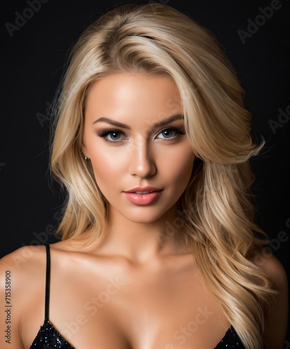Beautiful sexy blonde woman on black background,