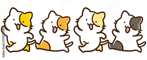 一列に並んで行進するかわいいねこ達のデフォルメイラスト