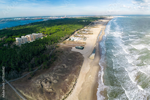 Fototapeta Naklejka Na Ścianę i Meble -  aerial view of beach and pine forest of Marina di Ravenna, Italy