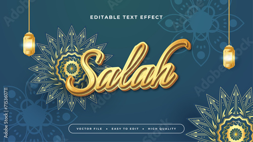 Blue and gold salah 3d editable text effect - font style. Ramadan text style effect photo