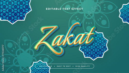 Green blue and gold zakat 3d editable text effect - font style. Ramadan text style effect