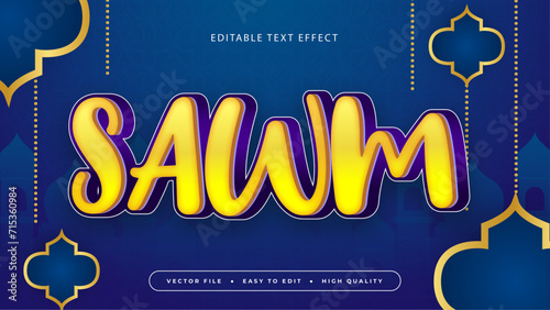 Blue gold and yellow sawn 3d editable text effect - font style. Ramadan text style effect