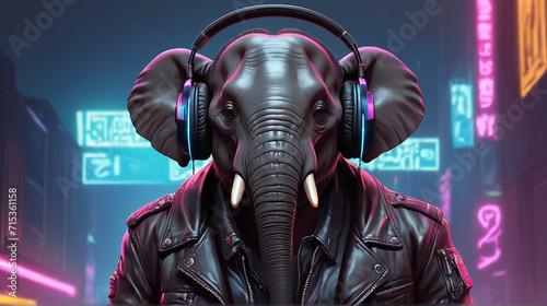 An Afrofuturistic Elephant in Synthwave Style by Alex Petruk AI GENERATED