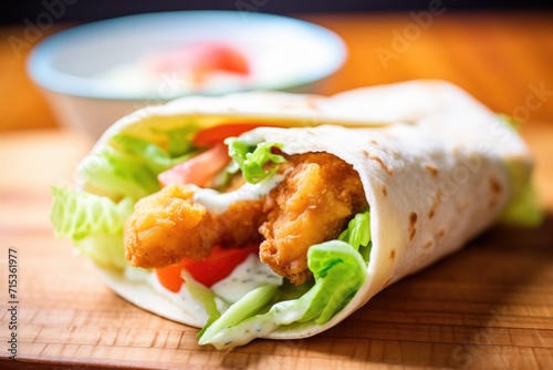nuggets inside a pita pocket with lettuce and tomato