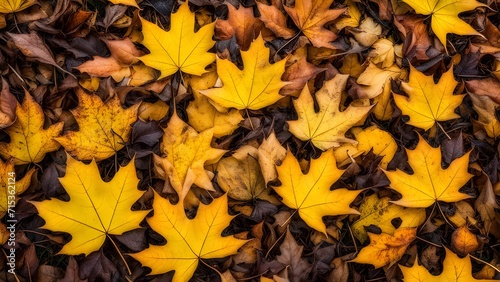 Closeup of autumn s golden blanket   vibrant fallen maple leaves  nature s warm tapestry.