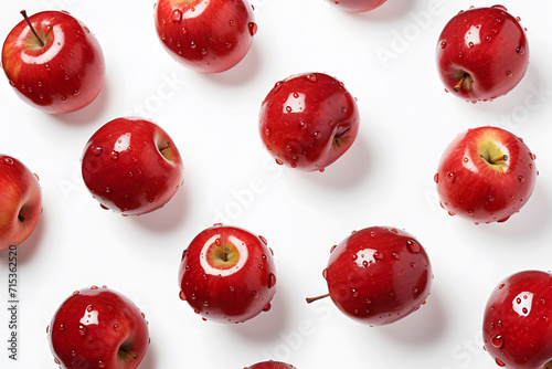 Red apples on white background. Top view