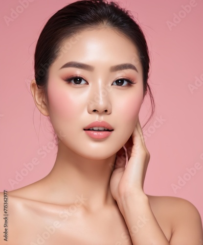 Young Asian beauty woman pulled back hair with korean makeup style