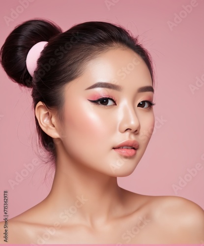 Young Asian beauty woman pulled back hair with korean makeup style