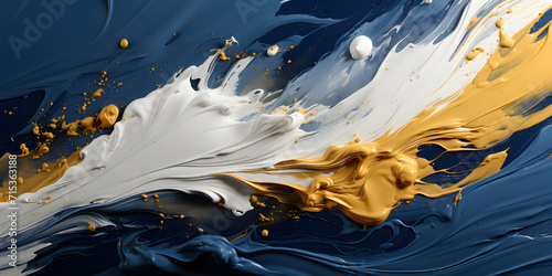 Blue White and Gold Liquid Oil Paint Background