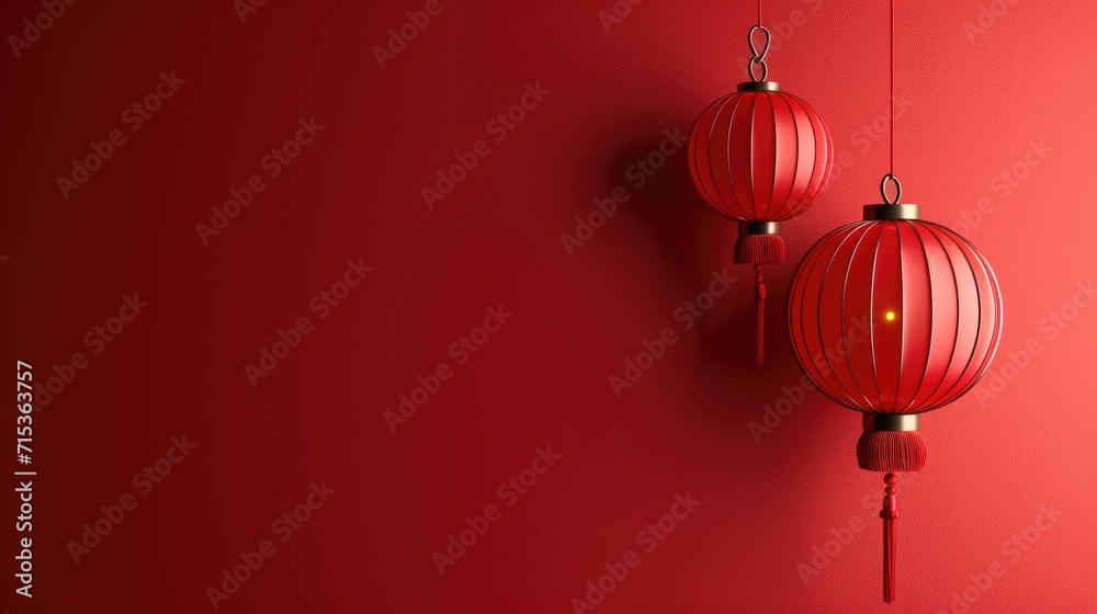 Traditional Charm Chinese New Year Lanterns Adorn a Minimalist Red Background Traditional Charm Chinese New Year Lanterns Adorn a Minimalist Red Background