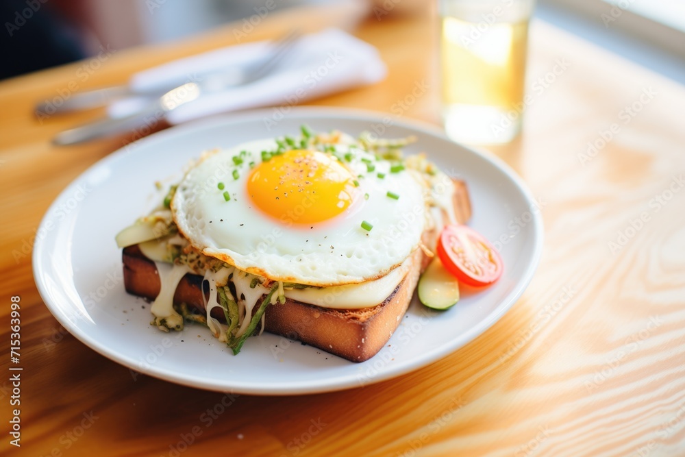 croque monsieur breakfast, paired with a sunny-side-up egg croque monsieur breakfast, paired with a sunny-side-up egg