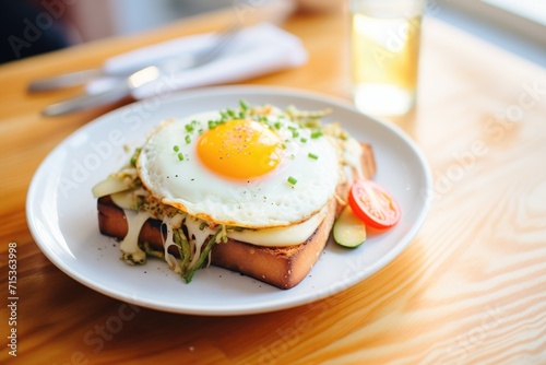 croque monsieur breakfast  paired with a sunny-side-up egg