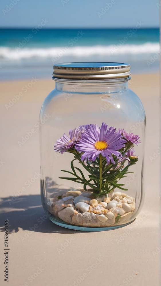 A Captivating Aster Jar Amidst Beach Serenity AI GENERATED A Captivating Aster Jar Amidst Beach Serenity AI GENERATED