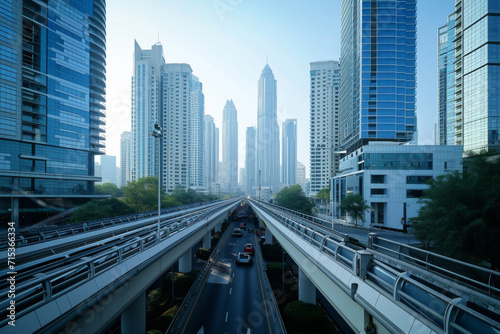 An open elevated bridge road passes from left to right.