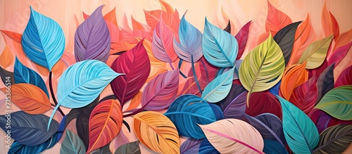 Blue, red, orange and green leaves, 3d abstract natural background templates