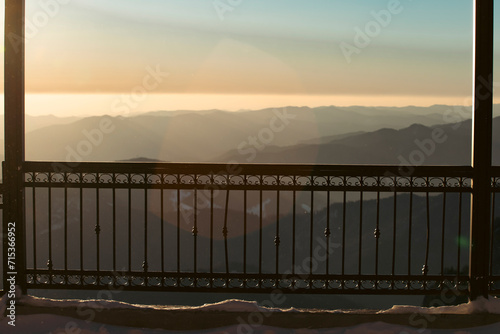 Beautiful sunrise at winter in Ceahlau Mountains  Romania