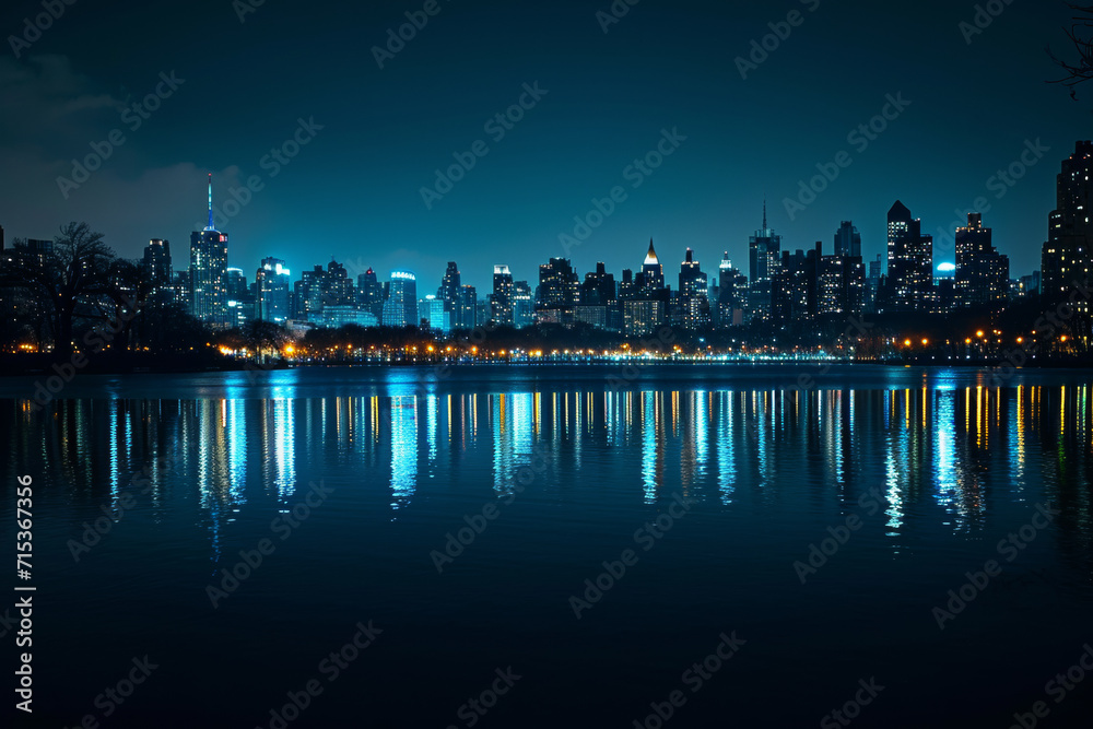 City night scenes and reflections in the water.