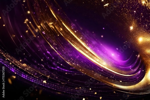Golden waves on a dark purple background with gold dust particles © Kusara