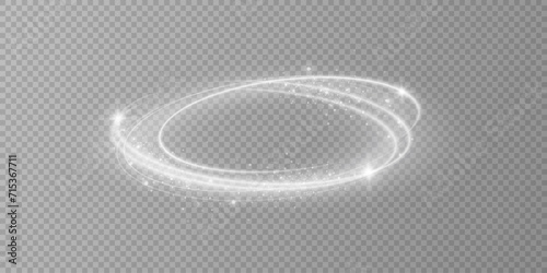 Glowing white spiral. Speed ​​abstract lines effect. Rotating shiny rings. Glowing circular lines. Glowing ring trail. Vector. 