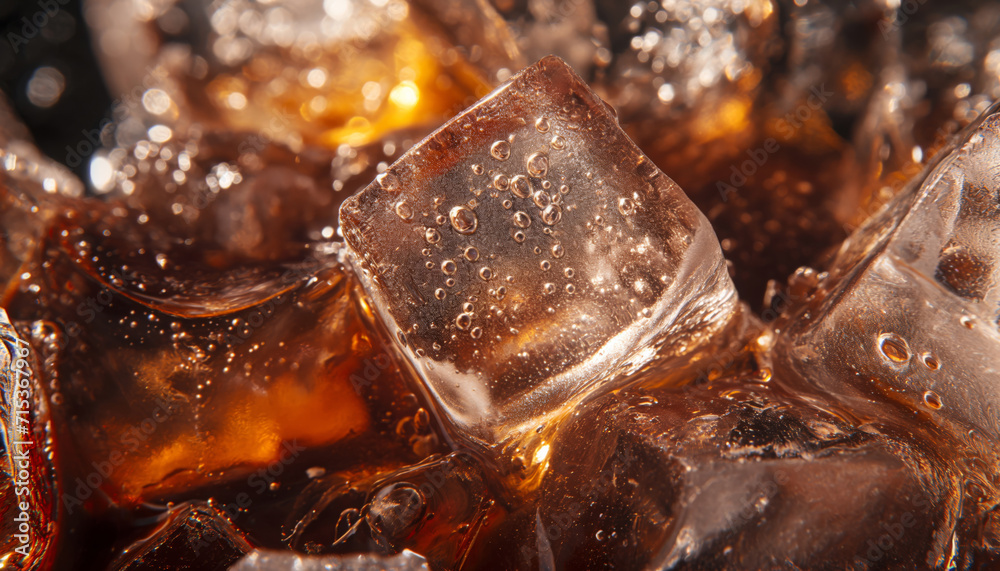 Coca-Cola ice cubes close-up. Soda with air bubbles Coca-Cola ice cubes close-up. Soda with air bubbles
