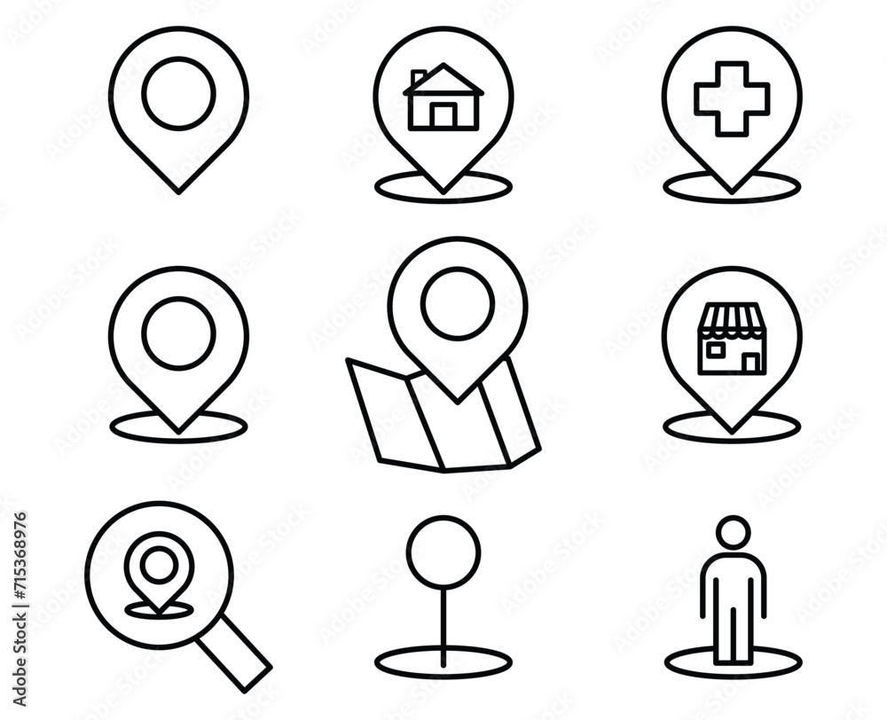 Set of Location pin icons or Location mark icons Set of Location pin icons or Location mark icons