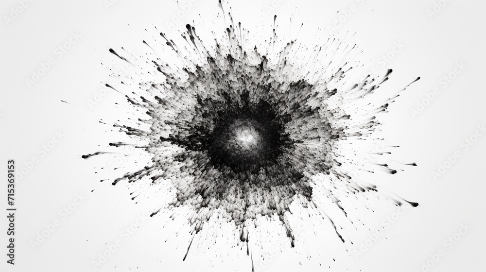 black and white illustration of a circular fire explosion in the middle on a white background, Generate AI. black and white illustration of a circular fire explosion in the middle on a white background, Generate AI.