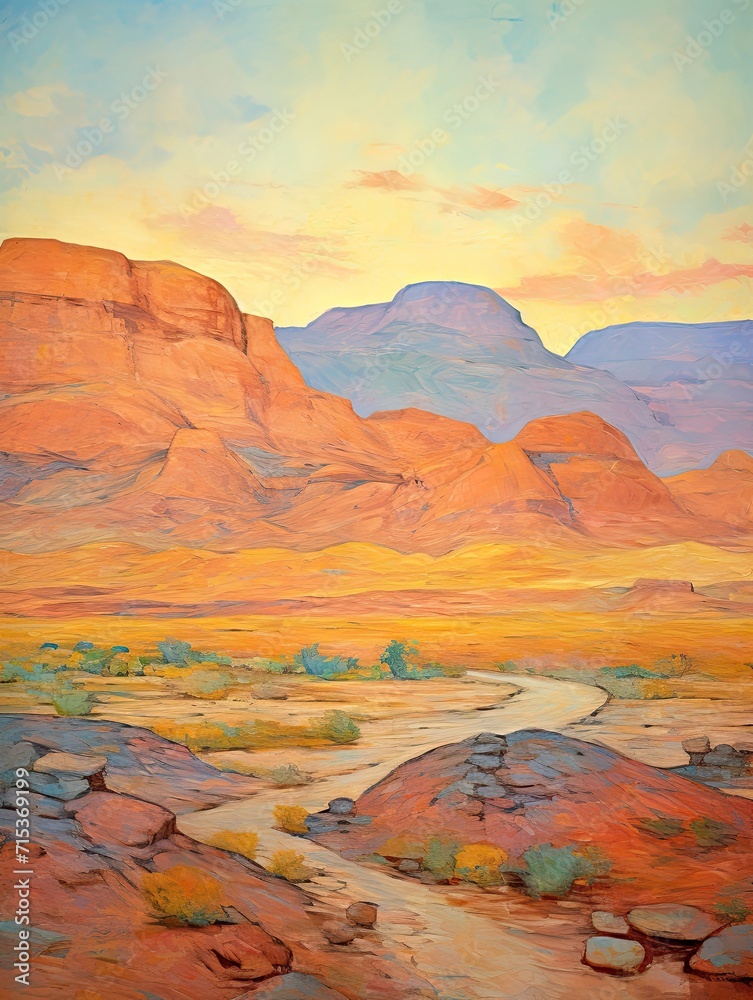 Ancient Desert Landforms: A Vibrant Impressionist Landscape in Stunning Desert Colors